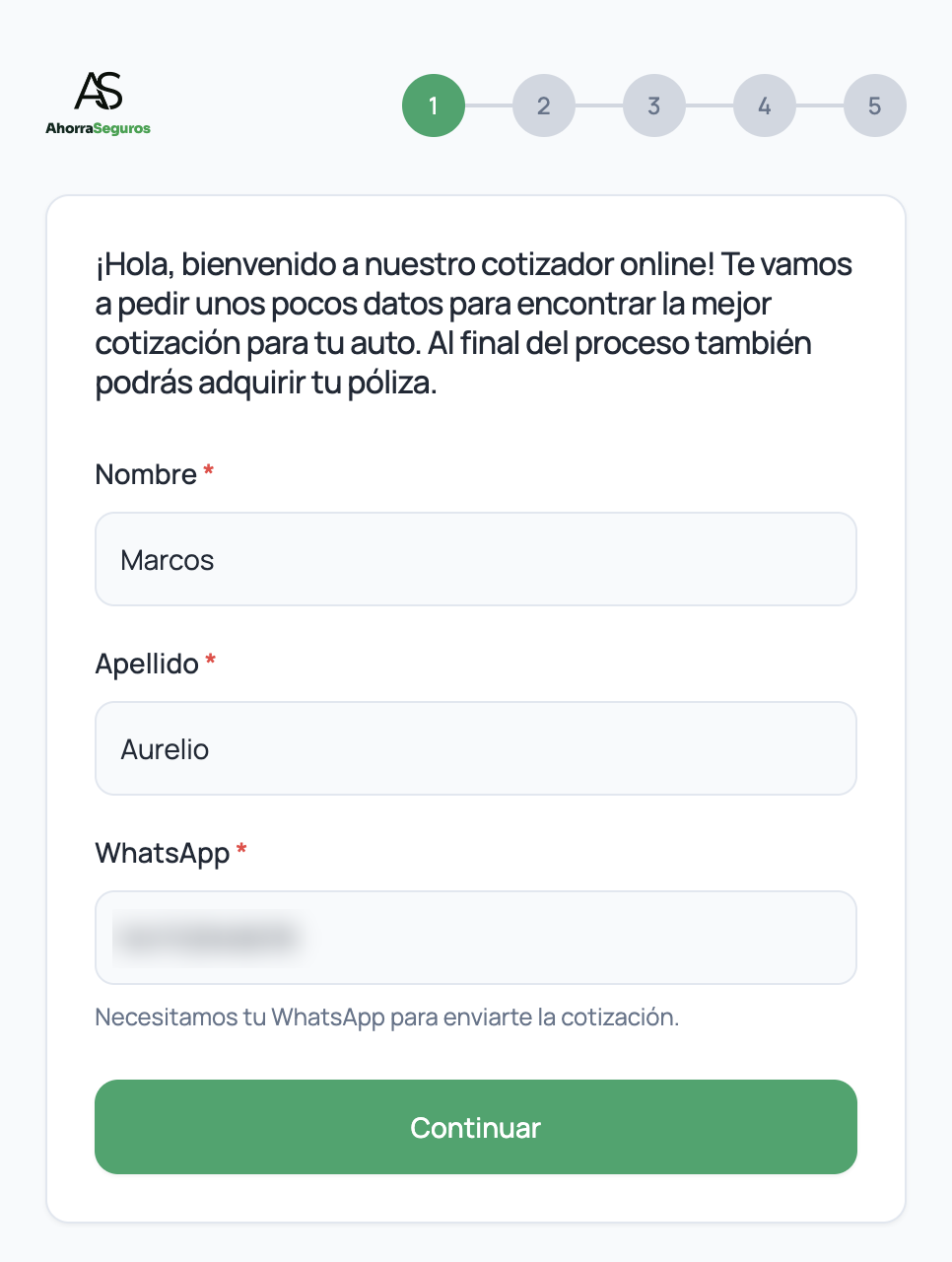 Paso 1 del cotizador: formulario con tus datos