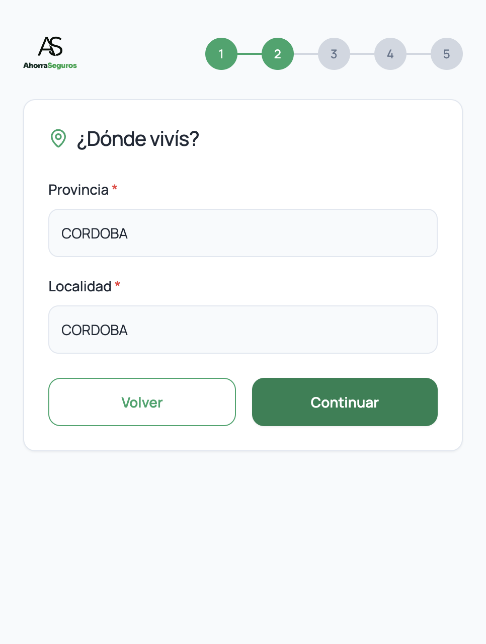 Paso 2 del cotizador: dónde vivís